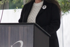 Dean of Student Success, Equity, and Counseling, Dr. Leslie Salas, gives the Campus Land Acknowledgment at the grand reopening of the Native American Resource Center on Feb. 20 at Palomar College. 