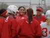 Palomar softball team huddles up during 5th inning rain delay on March 11 at Palomar College Softball Field. Palomar won the game versus Mt. San Jacinto College 9-1 in 5 innings. Stephen Davis/The Telescope