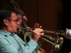 Gilbert Castellanos plays a trumpet witha harmon mute with his left hand and a flugelhorn with his right hand in the first Concert Hour performance of the year at the Howard Brubeck Theatre on Sept. 4. Castellanos played the jazz concert with Gunner Biggs and Peter Sprague. Photo: Yoshikazu Yamashita | The Telescope