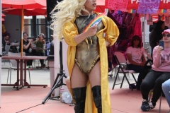 Lady Blanca ended her second performance with a spin while captivating the audience. Lady Blanca hosted the 15-year anniversary event for the Pride Center. Photo credit: Griselda Garcia