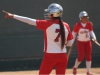 Palomar outfielder Joanna Royden salutes teammate Amy Rust after hitting a double in the 3rd inning against Imperial Valley College on April 23 at Palomarâs softball field. The Cometsâ offense scored a season high 25 runs, in part to a combined 5 home runs and 15 RBIâs from outfielder Keilani âKKâ Fronda and third baseman Maci Lerno, and perfect pitching performances from Dani Cowan, Maci Lerno, and Kristina Carbajal. The 25-0 win over the Arabs gave the Cometâs a perfect 18-0 conference record for the first time since 2005. Scott Colson/The Telescope