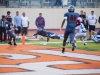 Palomar wide receiver M.J. Bailey fights for every inch to score a touchdown at the Palomar football season opener against Citrus College. Photo: Casey Cousins | The Telescope