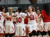 Forward Jessica Scott (#52) greets her team mates during player introductions before Palomar women’s basketball’s game against Mira Costa College in The Dome on Jan. 24.. The Comets beat the Spartans 78-50 and it was their 7th win in their last 8 games. . • Scott Colson/The Telescope