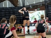 September 4, 2013 | Palomar College women volleyball team plays against San Bernardino Valley College, left to right #17 Meghan Middleton #5 Rachel McFarland #4 Rylee Zimmerman #12 Maci Lerno, #4 Rylee Zimmerman jumps up to spike the ball in the 2nd period. • Xenia Spatacean/Telescope