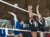 September 4, 2013 | Palomar College women volleyball team plays against San Bernardino Valley College, in black on the right: #3 Rocky Crook (Comets) #12 Maci Lerno (Comets), Comets defend Palomar College team in the 1st period. • Xenia Spatacean/Telescope