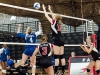 September 4, 2013/ Palomar College Comets women volleyball team plays against San Bernardino Valley College Wolverines, (left to right) #7 Anaia Whitehead #4 Jessica Socha (Wolverines) and #3 Rocky Crook #12 Maci Lerno #5 Rachel McFarland(Comets),#12 Maci Lerno scores a point for Palomar College Comets in the 3rd period. score Comets 18-14 Wolverines