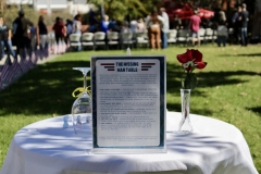 The Missing Man Table is set up to remind people of the fallen, missing, or imprisoned U.S. Military service members at the Veterans Memorial Lawn at Palomar College on Nov. 10, 2025. Photo credit: Griselda Garcia