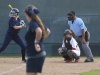 February 11, 2015 | Palomar catcher #21 Leah Gordon looks into the Comets dugout to find out what the next pitch called will be. The Comets beat the Olympians 12-2 in six innings and improving their record to 7-1-1 and 1-0 in the PCAC. Philip Farry / The Telescope