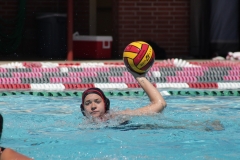 McKynley McCulloch (#14) passes the ball to a teammate in the second game of the Women's Water Polo Mini Tournament on Sept. 5, 2025. McCulloch scored two goals in the second game against the Mounties and had an out-of-water block to fend them off in the last minute. Photo credit: Griselda Garcia