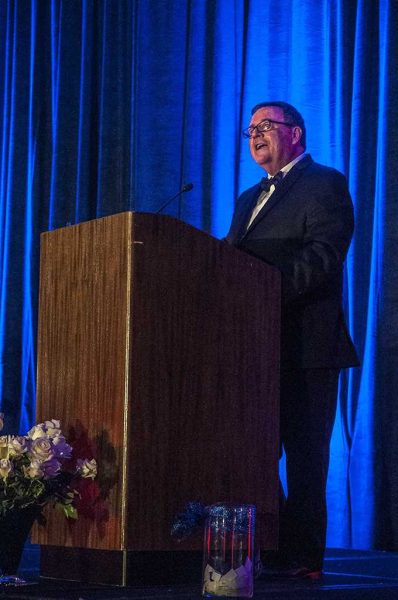 November 16, 2013. Robert Deegan, Palomar College President, greets the guests of the Palomar's Star Spangled Salute to Education 22nd annual Black-tie Gala this Saturday night at the La Costa Resort. (Lucas Spenser/The Telescope)