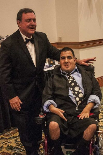 November 16, 2013. Robert Deegan, Palomar College President (left), and Shovan Vatandoust, Palomar College ASG Senator (right) enjoys a night out at Palomar's Star Spangled Salute to Education fundraising event Saturday night at the luxurious La Costa Resort. (Lucas Spenser/The Telescope)