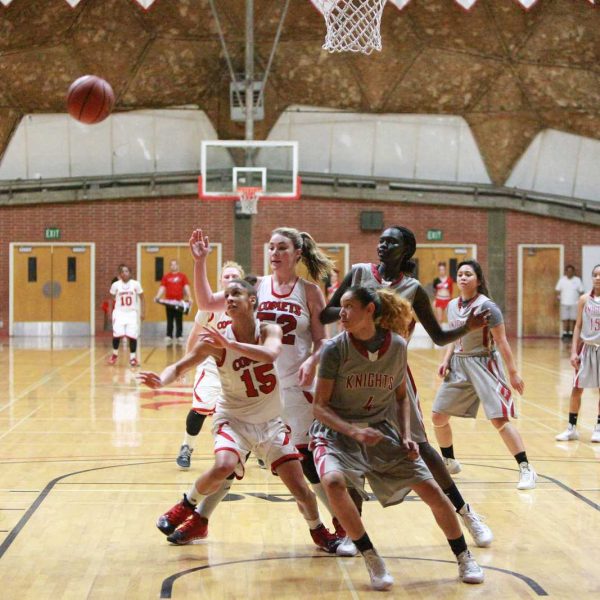 Jan. 17, 2014 | Bianca Littleton (15) of Palomar goes after a rebound during game against San Diego City College at The Dome. Palomar won the game 97-83, Littleton scored 11 points. (Stephen Davis/The Telescope)