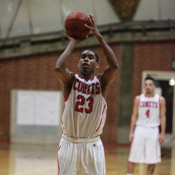 Palomar’s Jeremy Franklin shoots free throws during first game of the Thanksgiving Tournament against Bethesda University at The Dome. Franklin finished the game with 21 points, and 8 rebounds. Palomar won the game 76–70. (Stephen Davis/The Telescope)