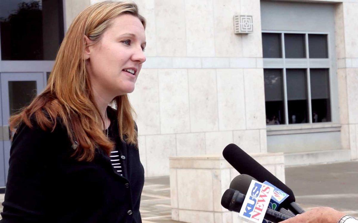 Margaret Lutz speaks at a press conference at California State University San Marcos speaking about the Aug. 20 lockdown on campus in 2014. (Brian O'Malley/The Telescope)