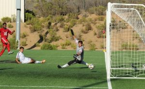 Palomar's Eduardo Calleja (#18) scores in the 69th minute vs NORCO. Palomar and NORCO played to a 1-1 tie. (Philip Farry/The Telescope)