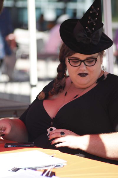 Amy Farrow was in charge of the Gender and Women Studies Group booth at Halloween Escape on Oct. 30, 2014 hosted by the Inter-Club Council. (Angela Marie Samora/The Telescope)