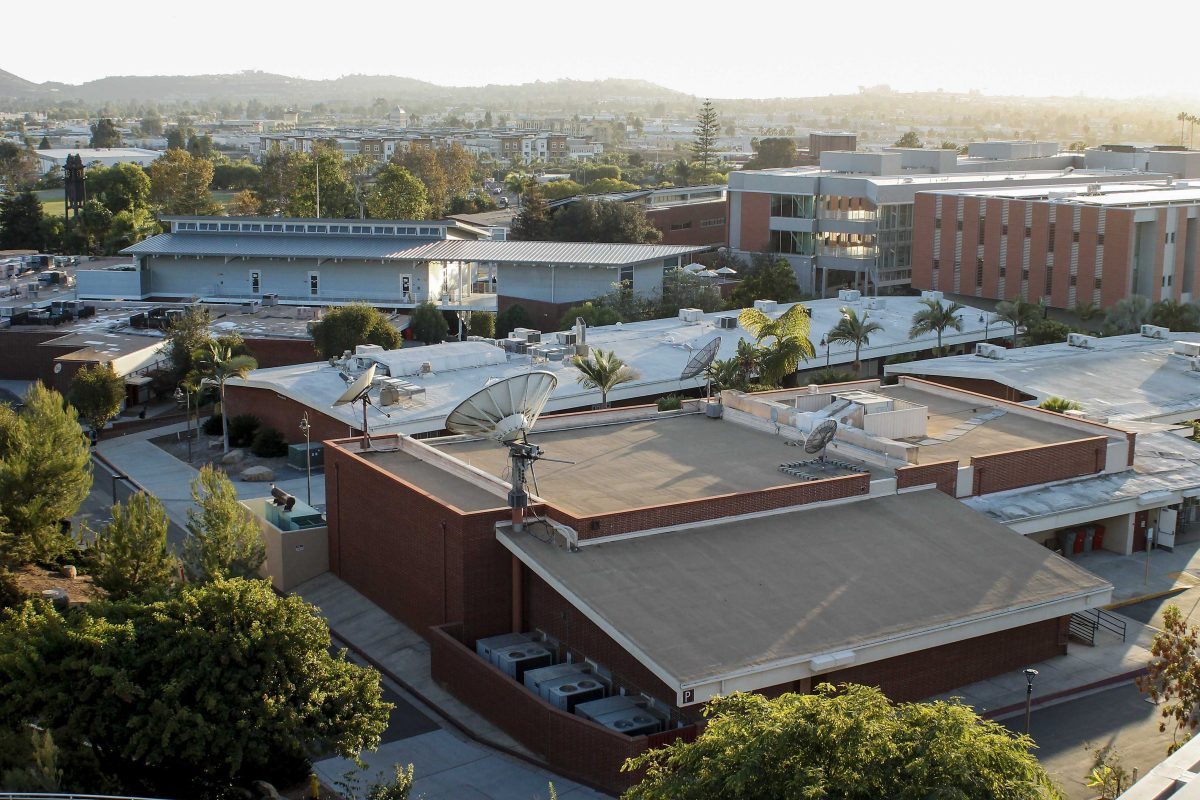 An aerial view of Palomar College at dusk. Sept. 29, 2014. (Angela Marie Samora/The Telescope)