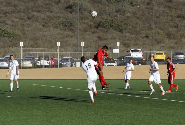 Palomar's midfielder Oscar Meija (#23) heads the ball during a game against Cuyamaca on Oct. 24, 2014 at Minkoff Field San Marcos, Calif. Comet's 2-0 loss to Cuyamaca. (Photos courtesy of Marcela Alauie.)