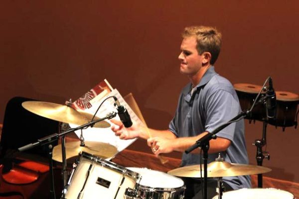 Sept. 26 2014: Chris Becker plays drums for the Palomar College Jazz ensemble which performed “Big Swing Face: A Tribute to Buddy Rich” at the Howard Brubeck Theatre Palomar College, San Marcos. (Philip Farry/The Telescope)