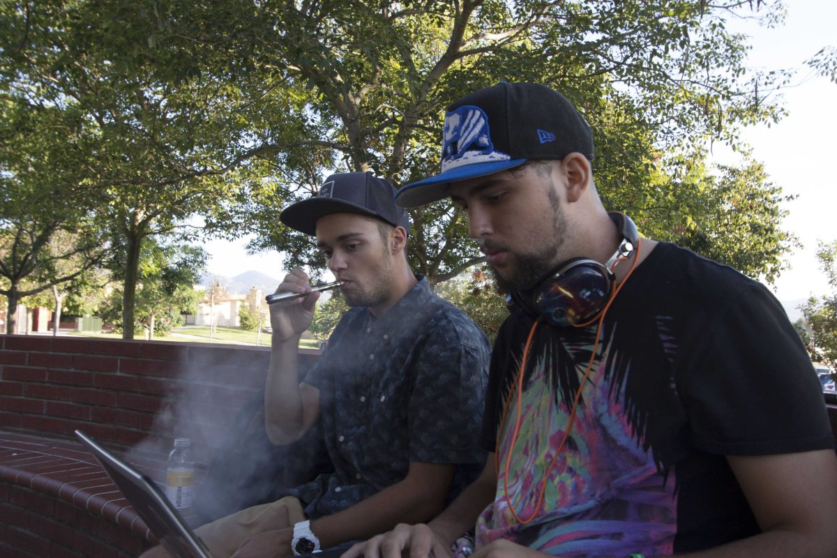 Palomar Students Cody King and Paul Rotaru taking a break in between classes. Oct. 14, 2014. (Paul Nelson/The Telescope)