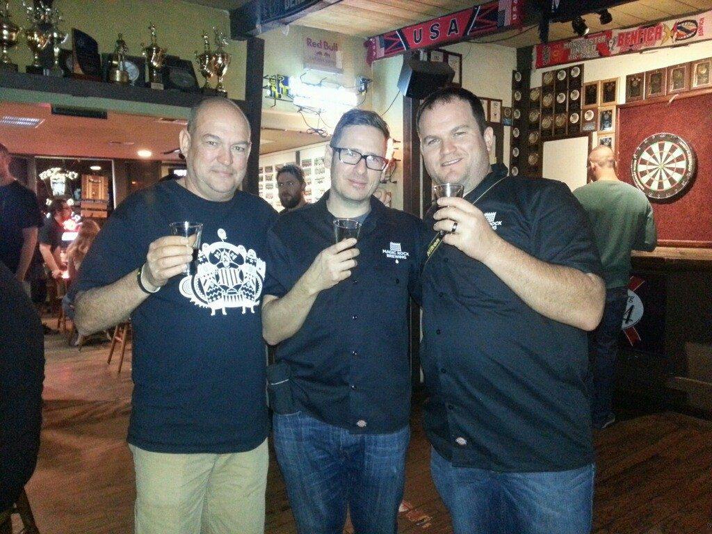 Tony Dowson (l), Richard Burhouse (middle), head brewer of Magic Rock and co-owner Jonathan Shoefelt (r) aka “the engineer” • (Steven Buriek/The Telescope)