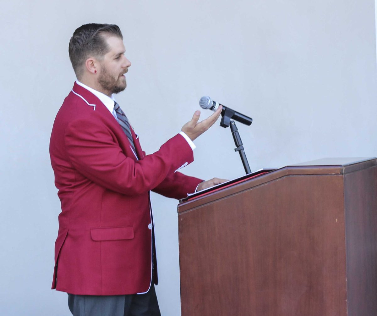 Associated Student Government President Jason Hosfield at the Grand Opening of the Humanities Building Oct. 10, 2014. (Photo courtesy of Deb Hellman)