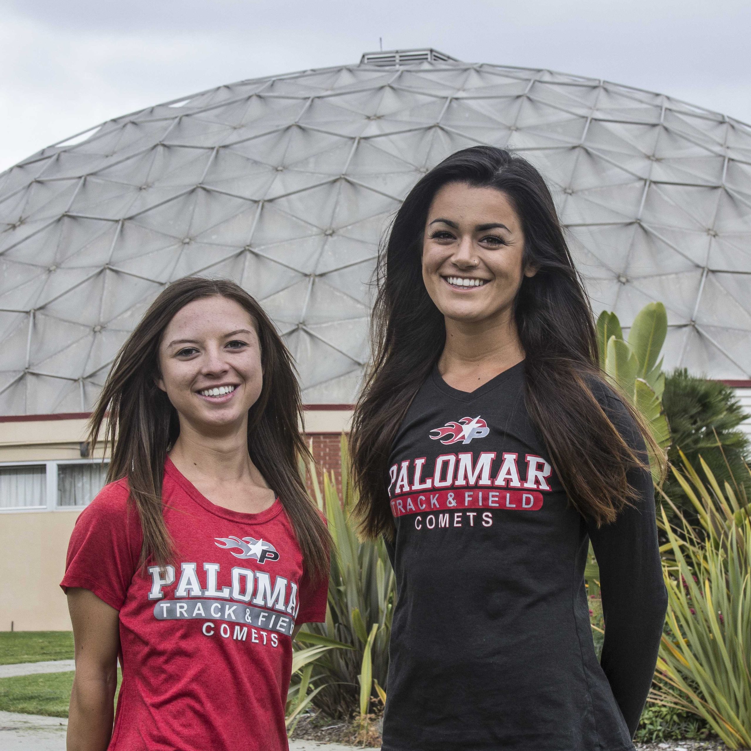 Palomar women’s Track and Field team members Jessica Steinhoff (l) and Jessica Betancourt. (Philip Farry/The Telescope)