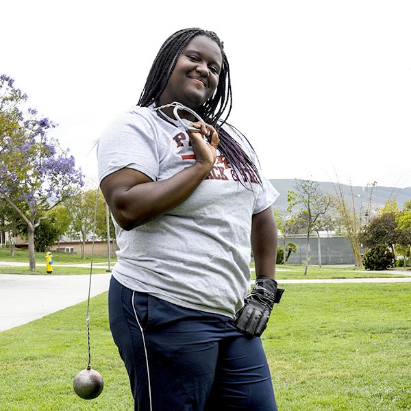 Palomar sophomore Student De'Ondra Young signs a National Letter of Intent to attend Cal State Long Beach, taking with her a career best of 167 feet, 7 inches in the hammer throw. During the 2015 season Young also was the Pacific Coast Athletic Conference Field Athlete as well as the Southern California Community College finalist placing second in both the hammer throw and shot put. During the CCCAA State Championships in San Mateo She placed ninth in the shot put. One of Young’s career goal is to become a Clinical phycologist. April 5, 2016. (Johnny Jones /The Telescope)