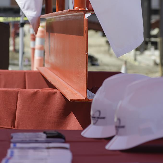 The last beam for the new Library/Learning Resource Center was on display at the Topping Out Ceremony held on July 28, 2016 in the main walkway infront of the construction site. Everyone in attendance was encouraged to sign the beam before it was hoisted up and bolted into it's final spot. (Tracy Grassel/The Telescope)