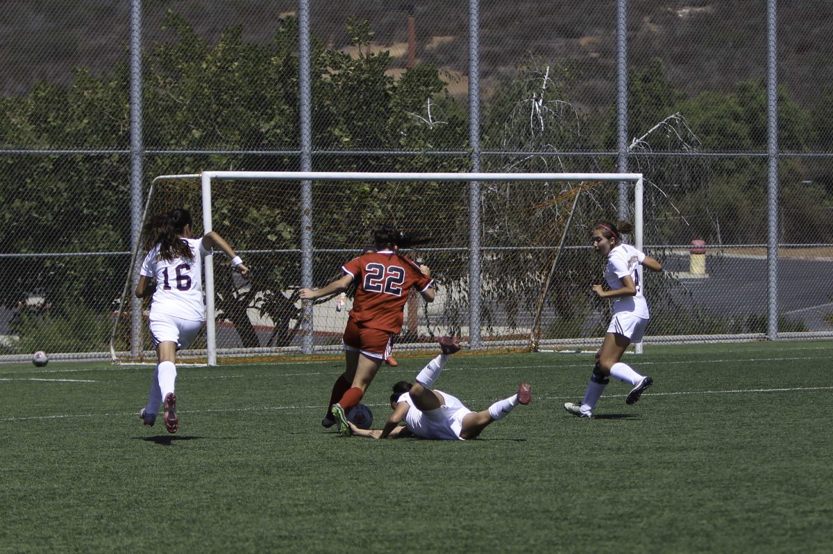 Palomar's Grace Busby (Number 22) scores a hat trick in the game against Southwestern on Sept. 16, 2016. (Kayla Rambo/The Telescope)