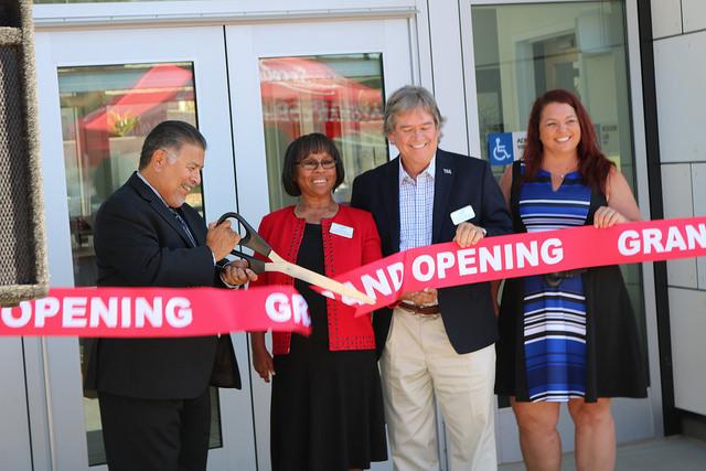 Governing board members John Halcon, Mark Evilsizer, Nancy Hensch, and President Joi Lin Blake cutting the ribbon to Palomar's new early childhood development center. (Joel Vaughn/The Telescope)