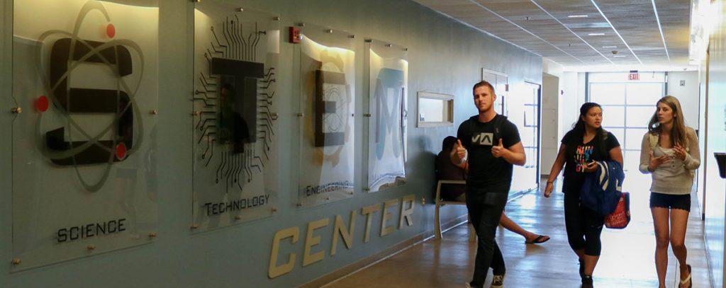 Palomar students walk through the STEM Center hallway on the third floor of the NS building on Aug. 31, 2016. (Brianna Dice/The Telescope)