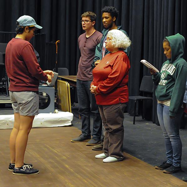 Cast members rehearsing for upcoming school production “Our Town” at the Palomar studio Theatre on Sept. 22, 2016. (Idmantzi Torres/The Telescope)