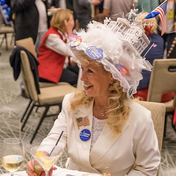 A Hillary Clinton supporter enjoys a few drinks at the Democratic Party election watch party at the San Diego Westin Hotel on Nov. 8th. Joe Dusel/ The Telescope.