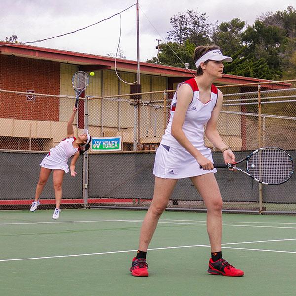 Kremennaya anticipates the serve by Nishijimi against Saddleback College at Palomar. They won the match 8-6. (Raul Aguilar/The Telescope)