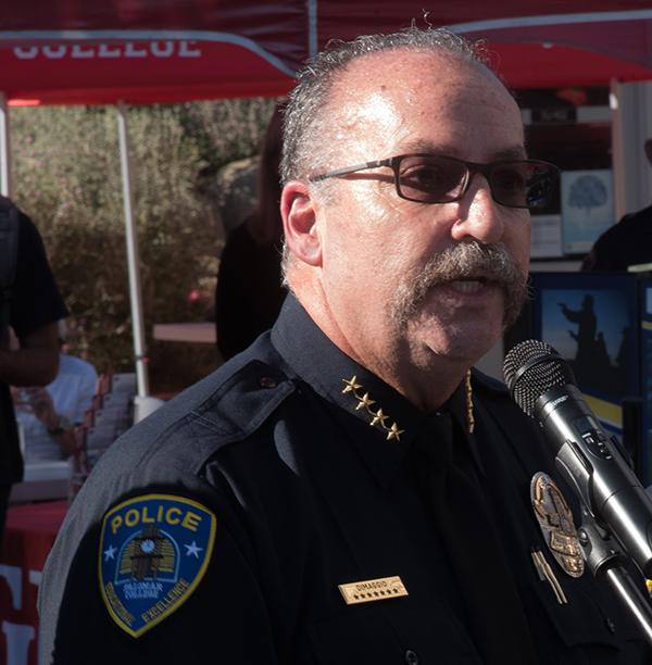 Palomar Police Chief DiMaggio sends a warm welcome to the surround law enforcement officer and students of Gear Up youth teen program to the first ever Public Safety Community outreach event to inspire leadership and community involvement on Palomar Campus, April 5, 2017. (Johnny Jones/The Telescope)