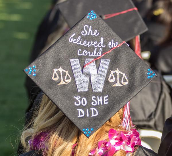 Many of the graduating students decorate their caps at the commencement ceremony at Palomar College in San Marcos, Calif. on May 26, 2017. (Joe Dusel/The Telescope)