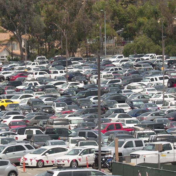 Parking Lot 12 at Palomar College being almost over filled with student drivers on April 27, 2017. (Jaqueline Castellanos Gonzalez/The Telescope)