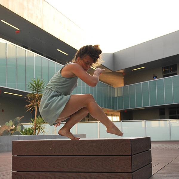 Palomar student Oxsana Gorban dances in the MD building courtyard. (Taylor Salvesvold/The Telescope)