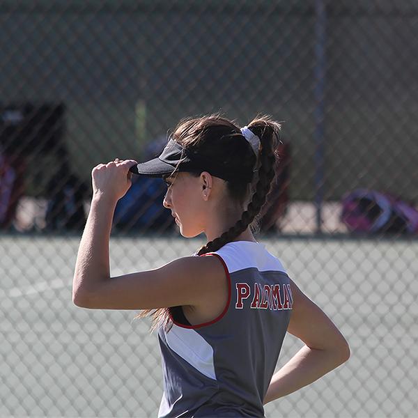 Comet’s tennis players Summer Aguirre (l) and Brianna Wood (r) during a match on Feb. 15, 2018. (Aubree Wiedmaier/The Telescope)