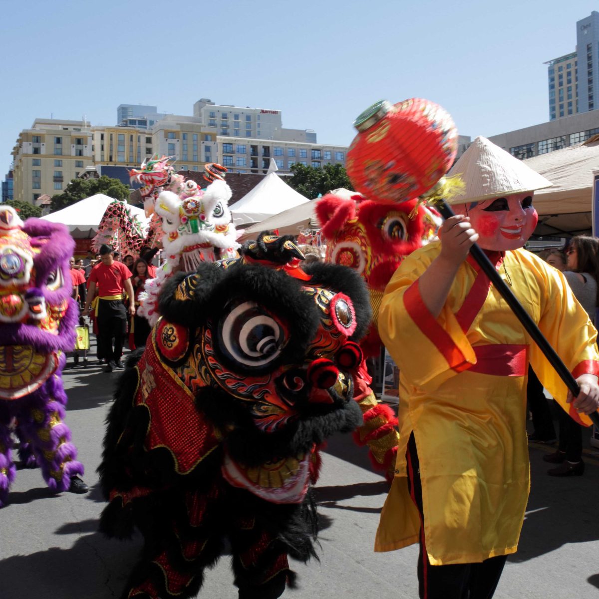 Lucky Lion Dancers parade through downtown San Diego in celebration of the Chinese New Year Fair Feb 24, 2018. (Jennesh Agagas/The Telescope)