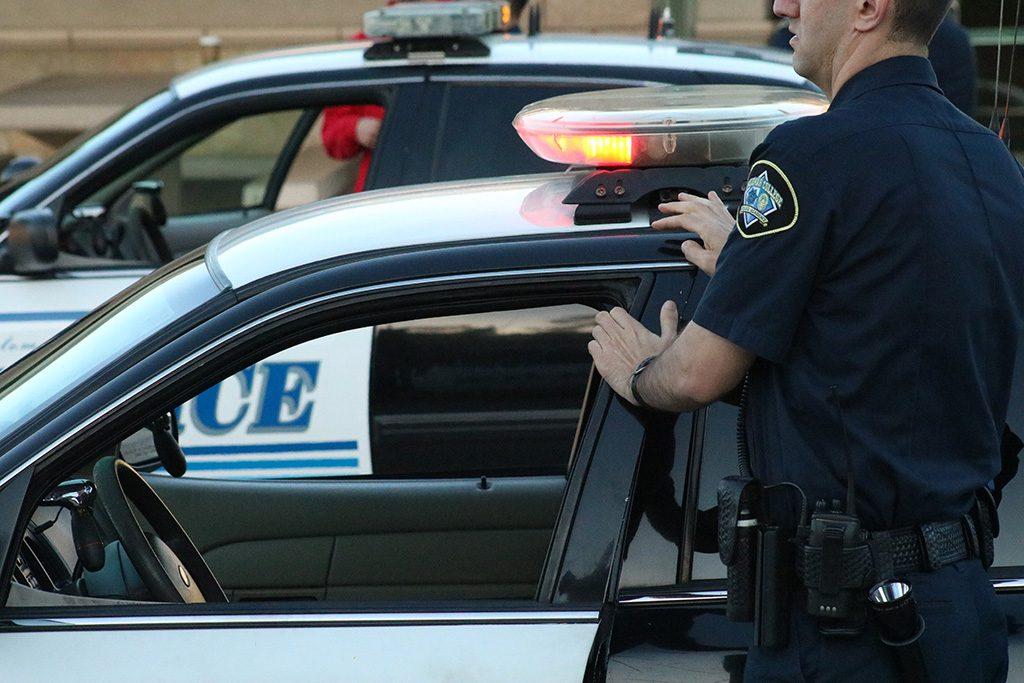 Palomar police recruit prepares for a carstop training exercise during the evening at the academy. March 13, 2018. (Cameron Niven/The Telescope)