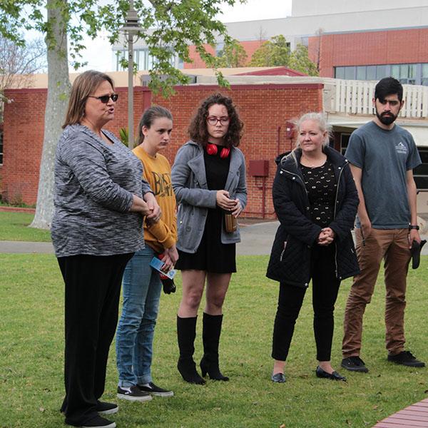 Students and faculty speak during the school walkout at Palomar College. Students nationwide are leaving their classrooms today in protest to gun violence, and to honor those lost by the Florida school shooting. March 14.