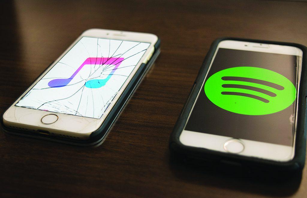 Spotify music versus Apple music. (Emily Whetstone/ The Telescope)