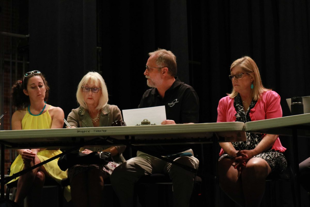 Professors (left to right, Anastasia Zavodny, Lillian Payn, Steve Perry, Jackie Martin) from Faculty Senate board address concerns from Palomar Community during Faculty Senate meeting on Aug. 20. Justin Enriquez / The Telescope