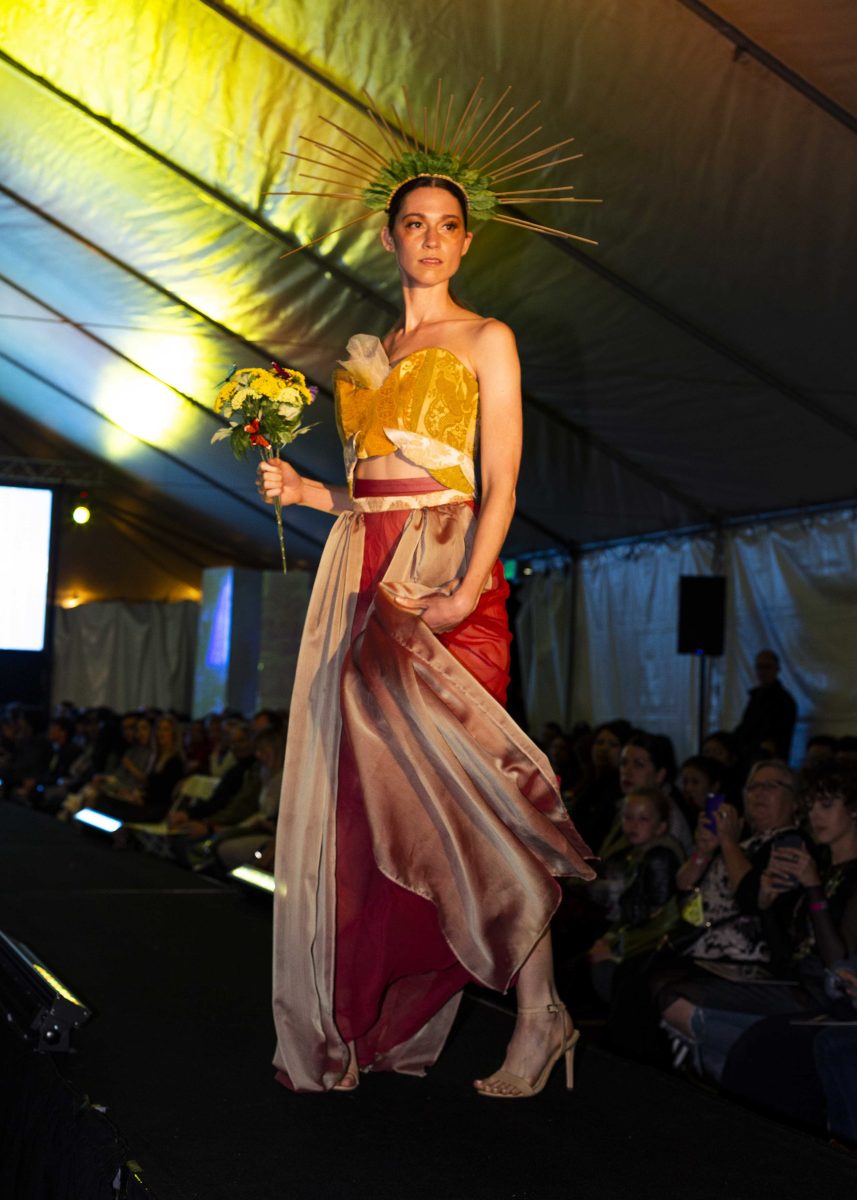 Model presenting a complete design by Palomar student Madison Acri at the MODA Fashion Show in May 10, 2019. (Mariana Melendrez/The Telescope)