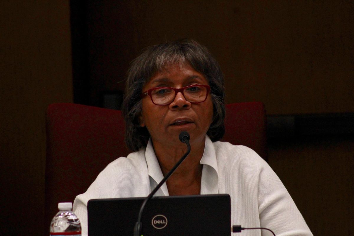 President/Superintendent Joi Lin Blake at the Oct. 8, 2019 Governing Board meeting. (Justin Enriquez/The Telescope)