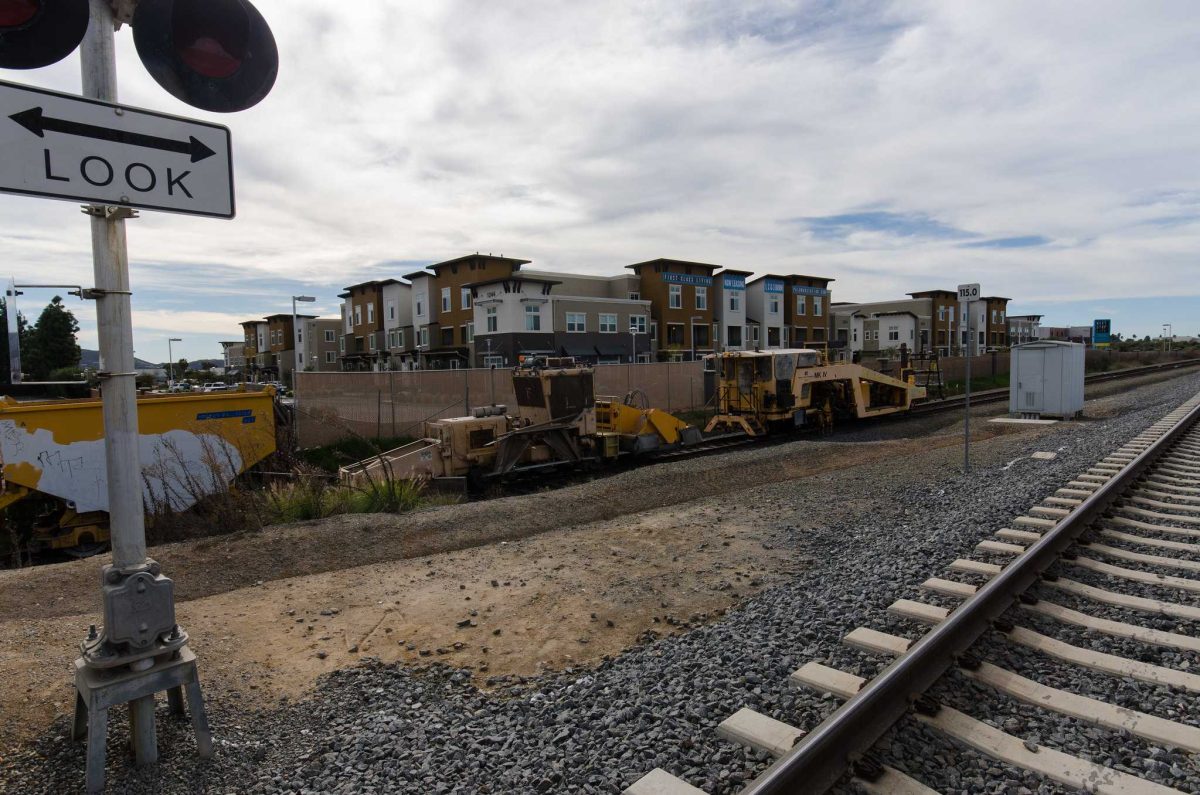 Apartment complex across the railroad tracks from Palomar College and Palomar Station, were under construction in 2015. Feb. 25, 2015. (Evan Cast/The Telescope)