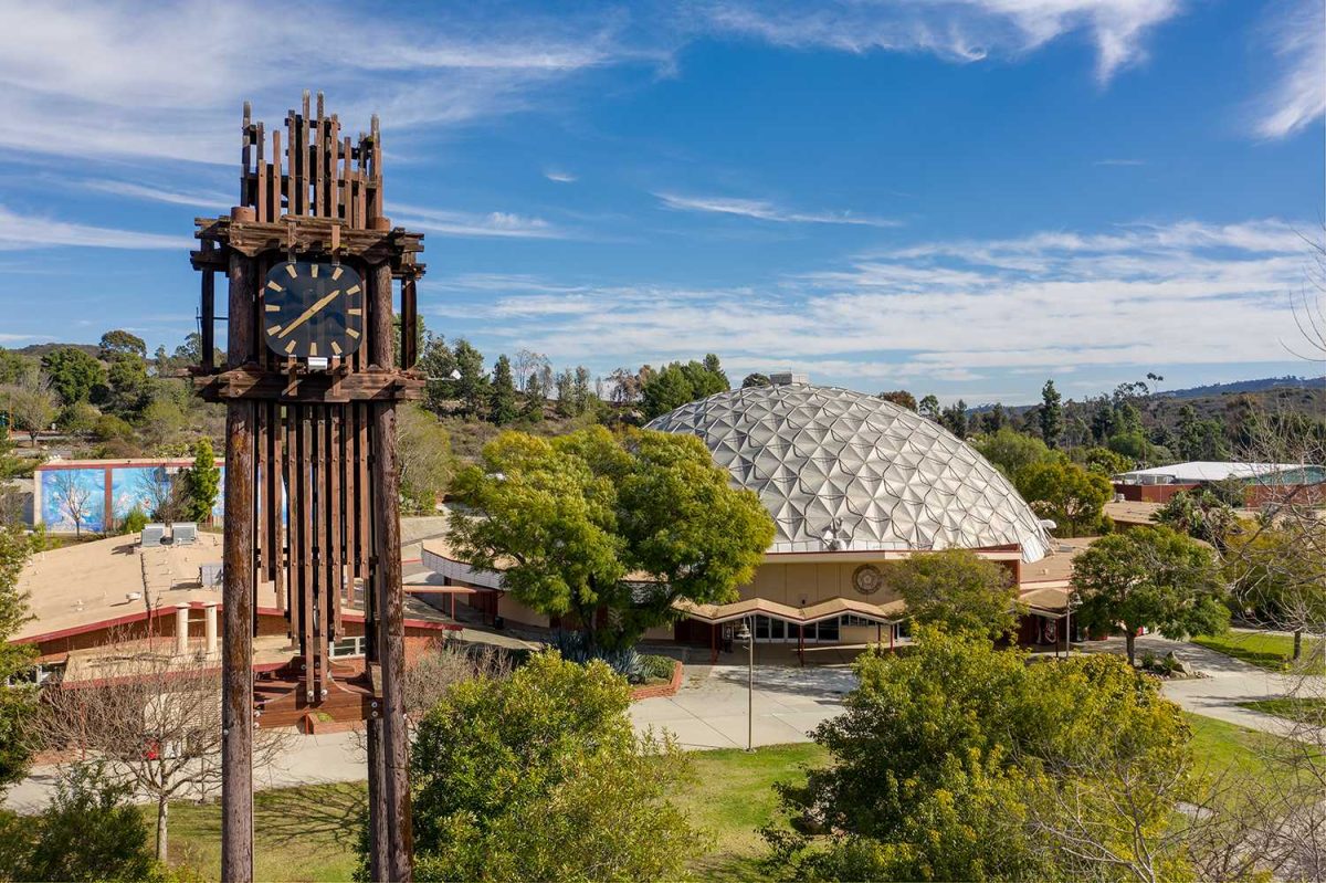 Palomar College's clocktower and Dome gymnasium. Photo courtesy of Brady Architectural Photography. Photo credit: Brady Architectural Photography