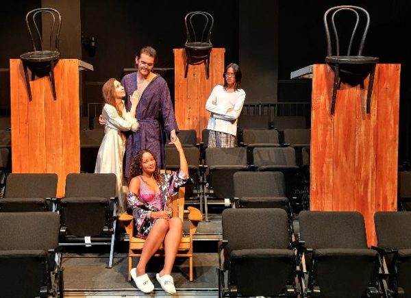 The cast of Stupid F**king Bird during their rehearsal. Photo credit: Courtesy of Palomar Performing Arts